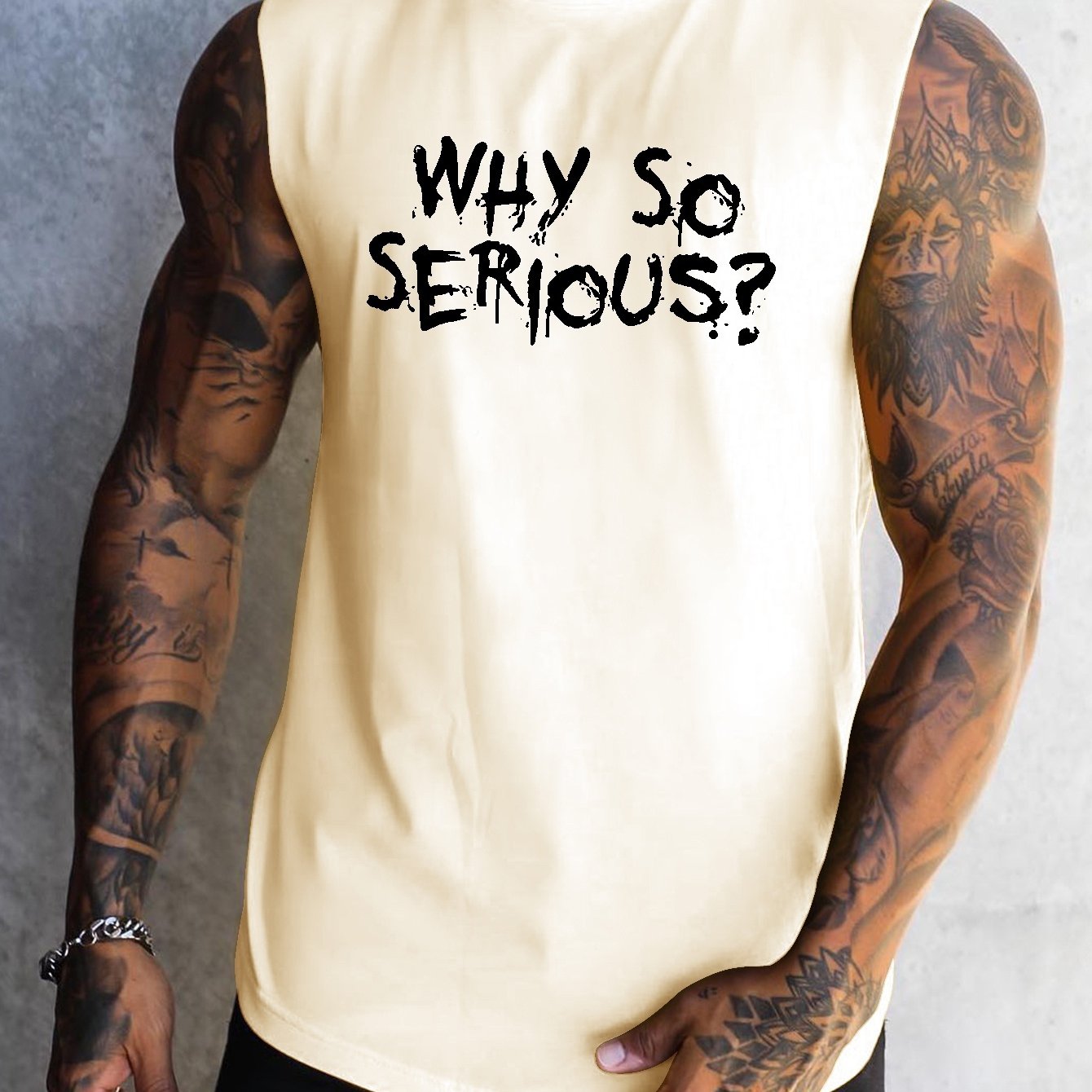 Why So Serious Print Men's Quick Dry Moisture-Wicking Breathable Tank Tops Athletic Gym Bodybuilding Sports Sleeveless Shirts For Workout Running Training Men's Clothes