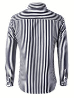 Trendy Stripe Print Men's Casual Button Up Long Sleeve Shirt, Men's Clothes For Spring Summer Autumn, Tops For Men
