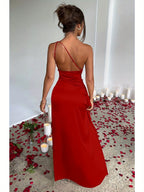 Elegant Ladies Long Dress, Sexy One Shoulder High Split Cocktail Wedding Party Dress, Satin Premium With Texture, Suitable For All Occasions Women'S Clothes