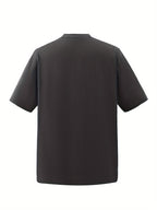 Plus Size Compass And Mountain Graphic Print, Men's Crew Neck Short Sleeve T-shirts, Loose Shirts For Outdoor Activities, Men's Clothes