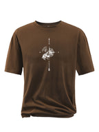 Plus Size Compass And Mountain Graphic Print, Men's Crew Neck Short Sleeve T-shirts, Loose Shirts For Outdoor Activities, Men's Clothes