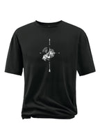 Plus Size Compass And Mountain Graphic Print, Men's Crew Neck Short Sleeve T-shirts, Loose Shirts For Outdoor Activities, Men's Clothes