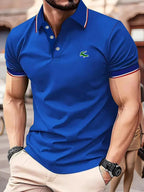 Green Crocodile Graphic Print Men's Casual V-neck T-shirt Short Sleeve Summer Men's Clothes Comfortable Breathable Regular Fit Golf Polo Shirt Button Down