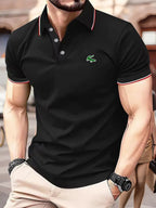 Green Crocodile Graphic Print Men's Casual V-neck T-shirt Short Sleeve Summer Men's Clothes Comfortable Breathable Regular Fit Golf Polo Shirt Button Down