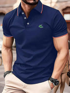 Green Crocodile Graphic Print Men's Casual V-neck T-shirt Short Sleeve Summer Men's Clothes Comfortable Breathable Regular Fit Golf Polo Shirt Button Down