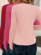 3pcs Women'S Waffle Texture Long Sleeve Crew Neck T-Shirts - Soft, Cozy Fall/Winter Tops in Beige, White & Light Gray, Casual & Stylish for Casual Attire, Casual Wear Tops | Crew Neck Tshirt | Construction, Ladies T Shirts, B