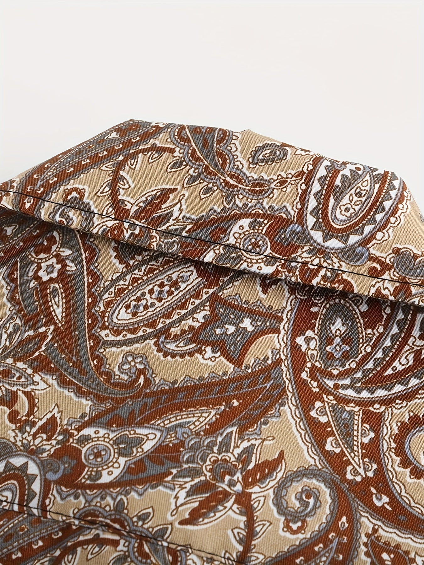 Men's Vacation Style Paisley Pattern Shirt, Casual Button Front Short Sleeve Top, Men's Clothes