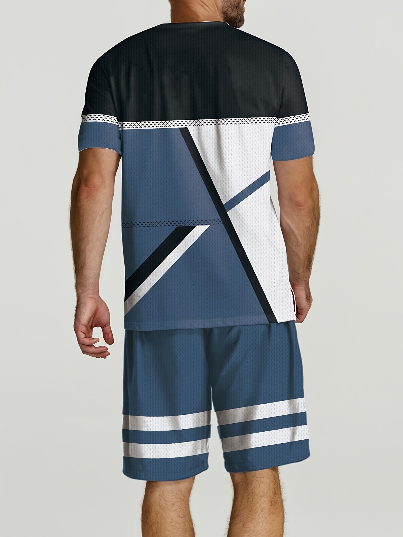 2pcs Geometric Pattern Print Casual co ord set For Men, Stylish T-shirt & Elastic Waist Shorts, Men's Clothes