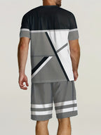 2pcs Geometric Pattern Print Casual co ord set For Men, Stylish T-shirt & Elastic Waist Shorts, Men's Clothes