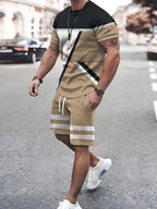 2pcs Geometric Pattern Print Casual co ord set For Men, Stylish T-shirt & Elastic Waist Shorts, Men's Clothes