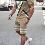 2pcs Geometric Pattern Print Casual co ord set For Men, Stylish T-shirt & Elastic Waist Shorts, Men's Clothes