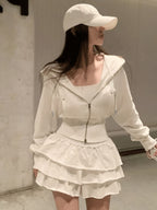 Women'S Slim-Fit Hooded Zip-Up Sweatshirt - Casual Long Sleeve Pullover with Drawstring Hood, Solid Color, Regular Length, Autumn/Winter Fashion, Korean & Japanese Style, Autumn Winter Apparel | Trendy Casual Hoodie | Smooth