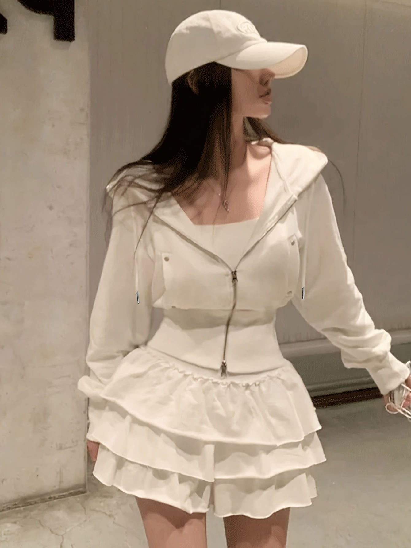 Women'S Slim-Fit Hooded Zip-Up Sweatshirt - Casual Long Sleeve Pullover with Drawstring Hood, Solid Color, Regular Length, Autumn/Winter Fashion, Korean & Japanese Style, Autumn Winter Apparel | Trendy Casual Hoodie | Smooth