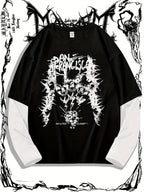 Dark Skull Print Trendy Men's T-shirt, Crew Neck Short Sleeve Tops, Graphic Tee Men's Clothes Summer, Men's Outfits