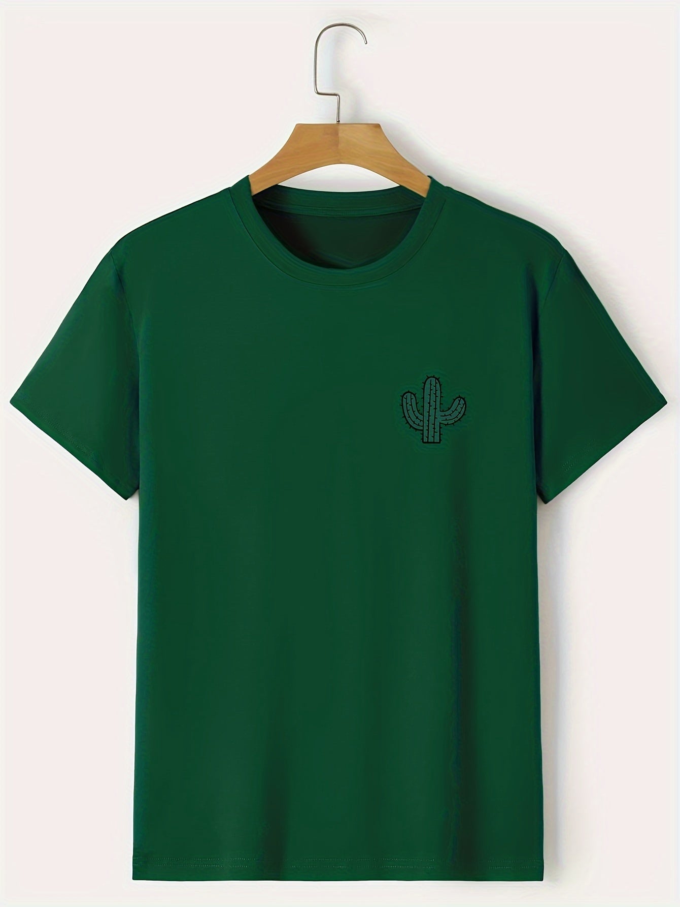 Plus Size Cactus Logo Graphic Print, Men's Crew Neck Short Sleeve T-shirts, Loose Shirts For Outdoor Activities, Men's Clothes For Spring And Summer