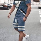 2pcs Geometric Pattern Print Casual co ord set For Men, Stylish T-shirt & Elastic Waist Shorts, Men's Clothes