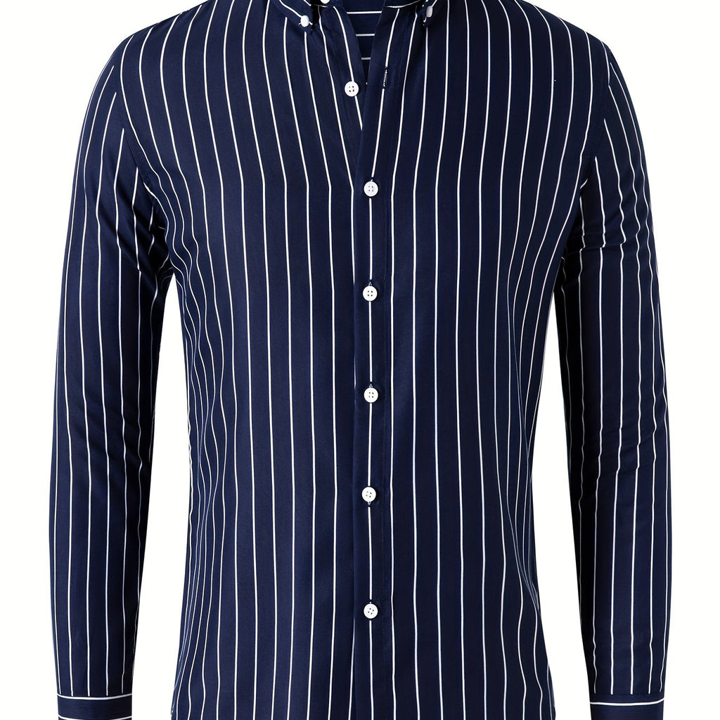 Trendy Stripe Print Men's Casual Button Up Long Sleeve Shirt, Men's Clothes For Spring Summer Autumn, Tops For Men