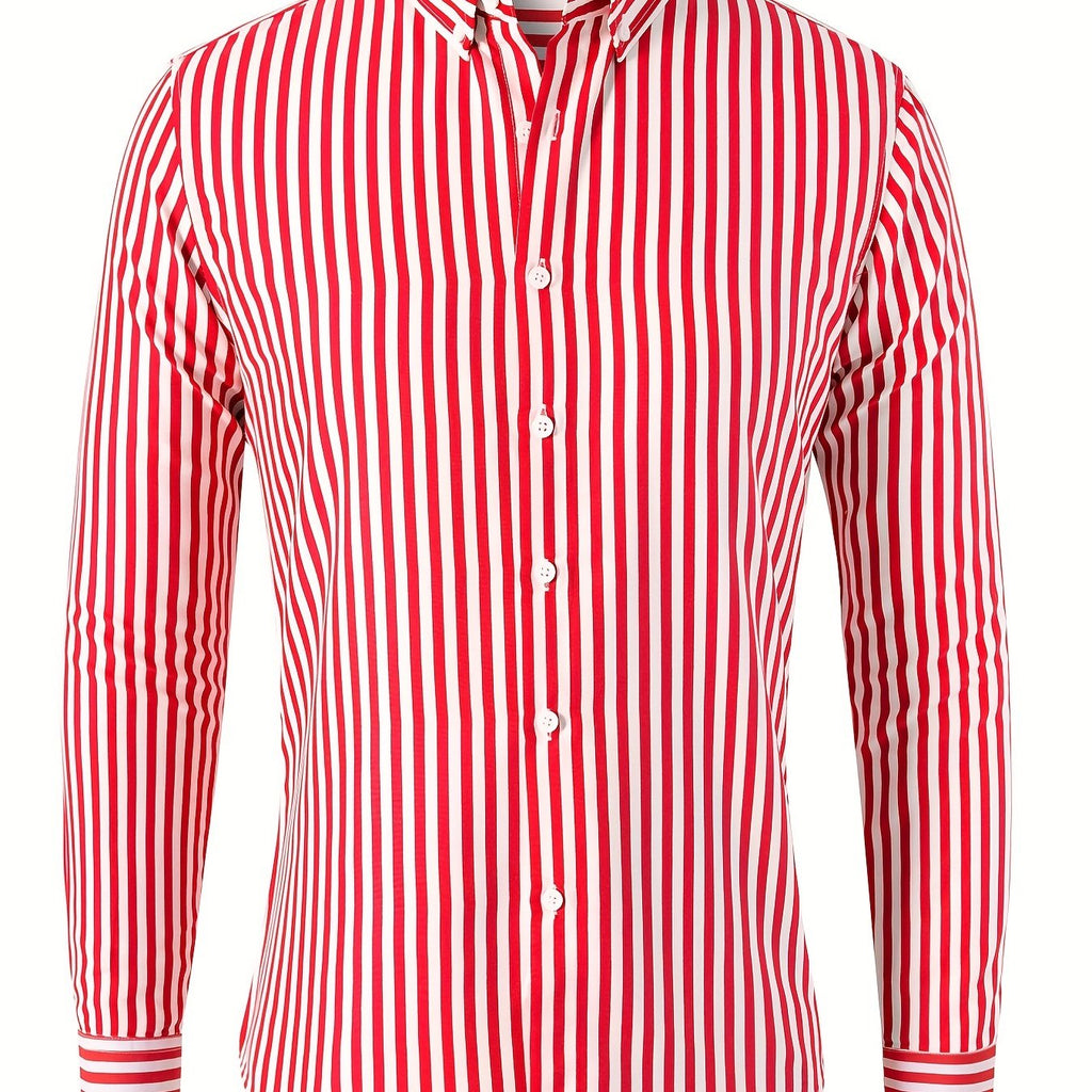 Trendy Stripe Print Men's Casual Button Up Long Sleeve Shirt, Men's Clothes For Spring Summer Autumn, Tops For Men