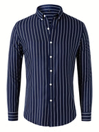 Trendy Stripe Print Men's Casual Button Up Long Sleeve Shirt, Men's Clothes For Spring Summer Autumn, Tops For Men