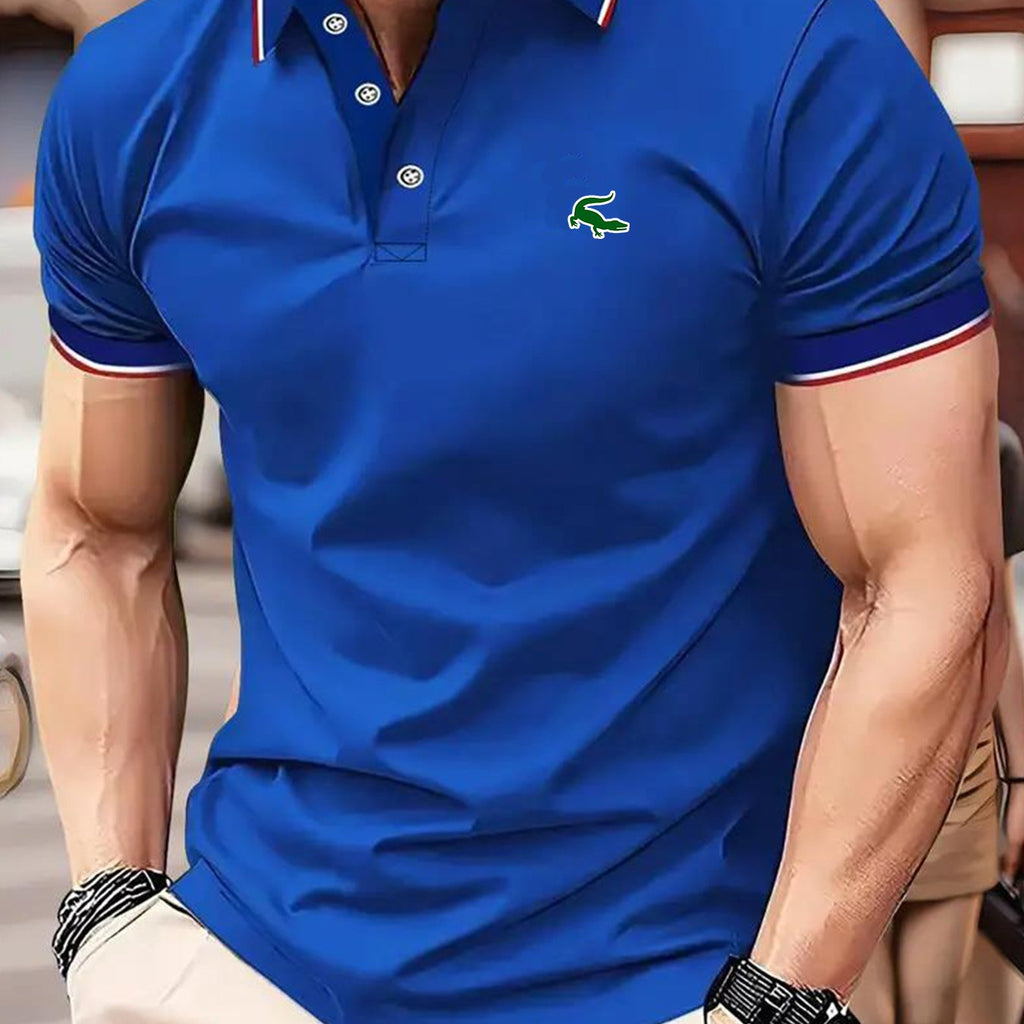 Green Crocodile Graphic Print Men's Casual V-neck T-shirt Short Sleeve Summer Men's Clothes Comfortable Breathable Regular Fit Golf Polo Shirt Button Down