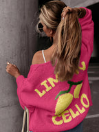 Women'S Lemon Print V-Neck Cardigan - Casual Elegant Fall Winter Sweater with Color Block Design, Soft Warm Pullover for Casual Attire, Versatile Layering Piece, Cozy Clothing | Vneck Sweater | Construction, Sweater Cardigan,