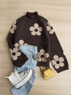 Fashion Flower Pattern Pullover Long Sleeve Sweater Women's Tops Hot Soft Long Sleeve Beautiful Ladies Sweater Everyday Elegant Casual Commuting Premium Warm Material Construction Women's Clothes( of tops only)
