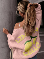 Women'S Lemon Print V-Neck Cardigan - Casual Elegant Fall Winter Sweater with Color Block Design, Soft Warm Pullover for Casual Attire, Versatile Layering Piece, Cozy Clothing | Vneck Sweater | Construction, Sweater Cardigan,