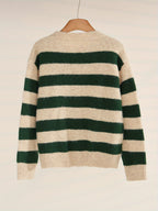 Premium Wool Striped Cardigan Sweater Fashion Women's Tops Hot Soft Long Sleeve Beautiful Ladies Sweater Elegant Autumn Winter Clothing Premium Fabric Constructed Women's Clothes( of tops only)