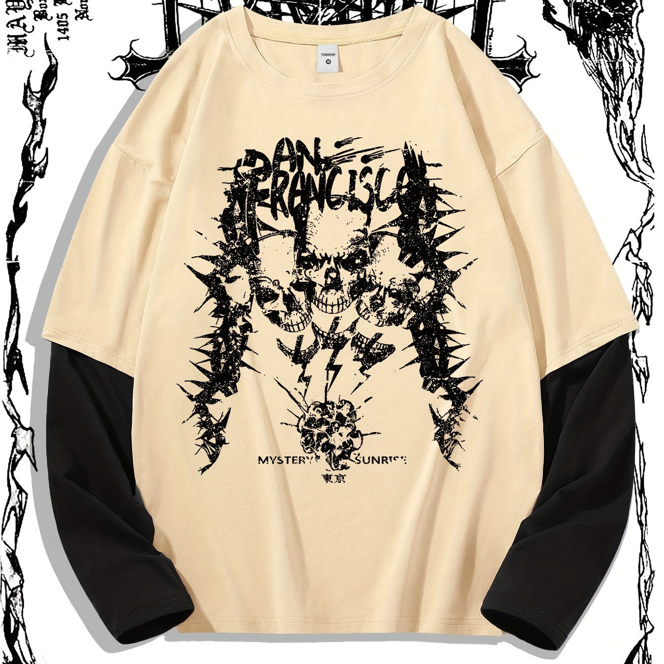 Dark Skull Print Trendy Men's T-shirt, Crew Neck Short Sleeve Tops, Graphic Tee Men's Clothes Summer, Men's Outfits