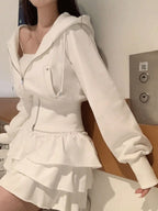 Women'S Slim-Fit Hooded Zip-Up Sweatshirt - Casual Long Sleeve Pullover with Drawstring Hood, Solid Color, Regular Length, Autumn/Winter Fashion, Korean & Japanese Style, Autumn Winter Apparel | Trendy Casual Hoodie | Smooth