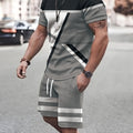 2pcs Geometric Pattern Print Casual co ord set For Men, Stylish T-shirt & Elastic Waist Shorts, Men's Clothes