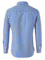 Trendy Stripe Print Men's Casual Button Up Long Sleeve Shirt, Men's Clothes For Spring Summer Autumn, Tops For Men
