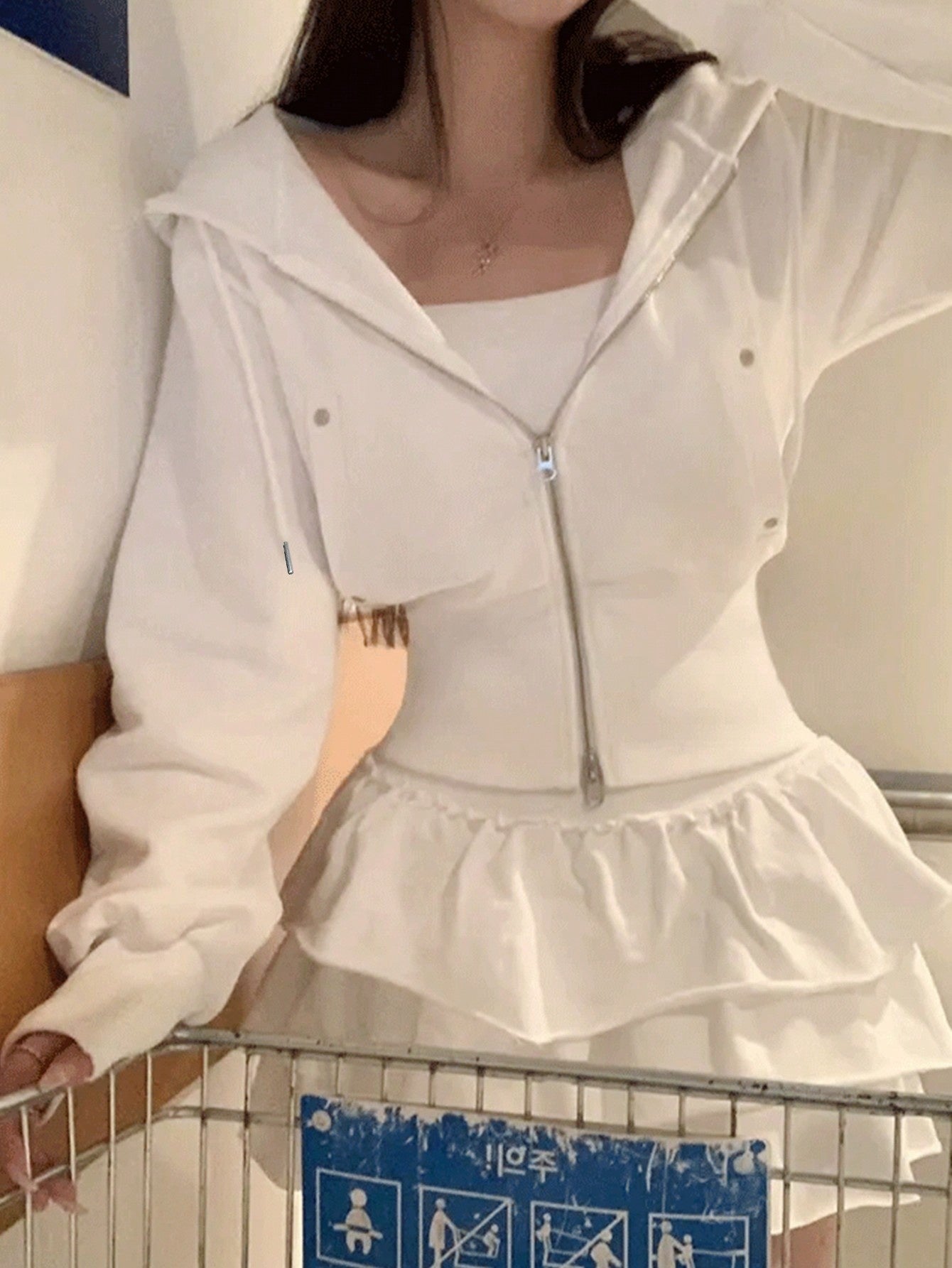 Women'S Slim-Fit Hooded Zip-Up Sweatshirt - Casual Long Sleeve Pullover with Drawstring Hood, Solid Color, Regular Length, Autumn/Winter Fashion, Korean & Japanese Style, Autumn Winter Apparel | Trendy Casual Hoodie | Smooth