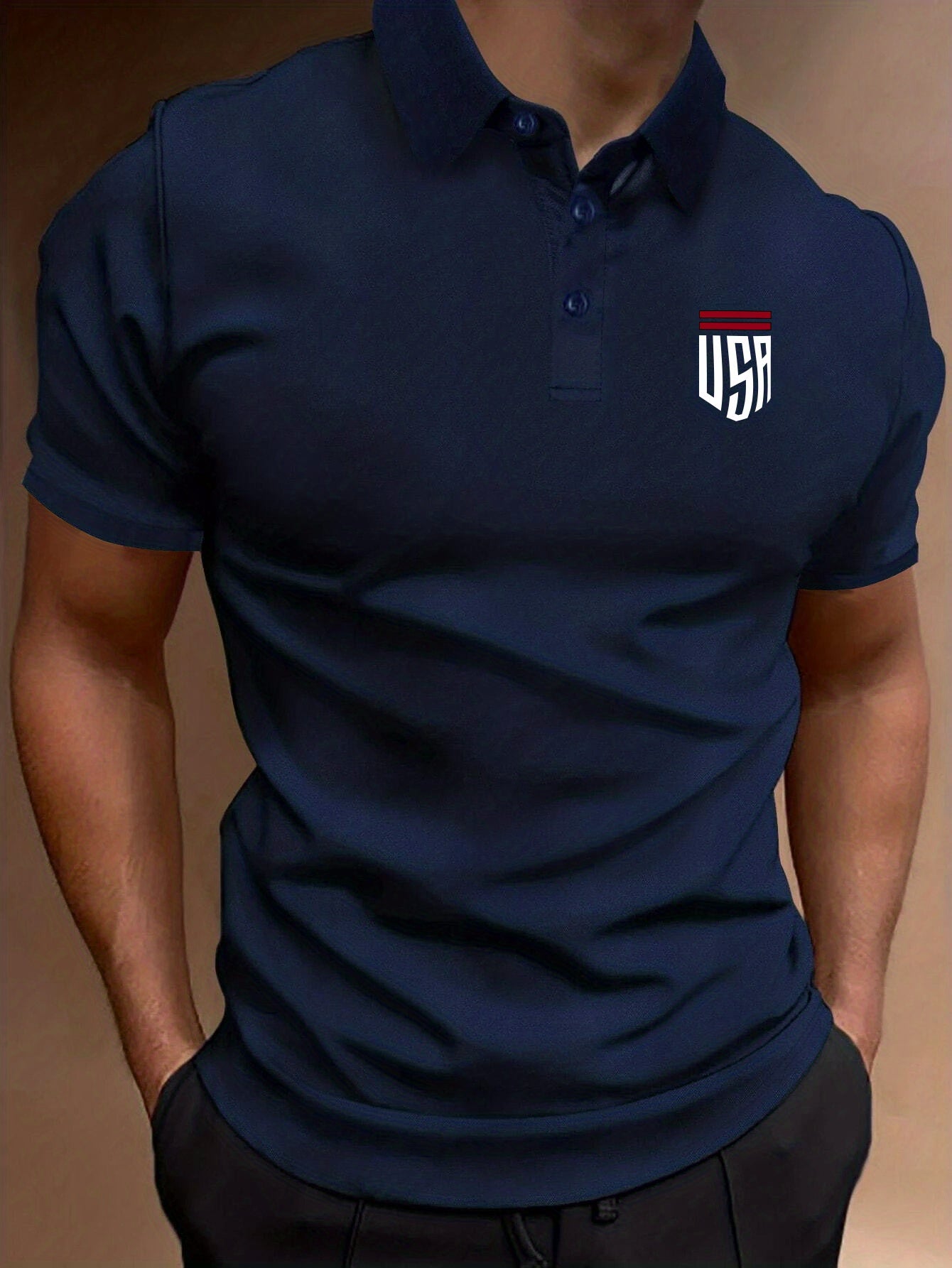 Plus Size Men's Polo Shirts, Small USA Pattern Casual Regular Fit Tops For Both Formal Informal Occasions Business Trip, Men's Clothes
