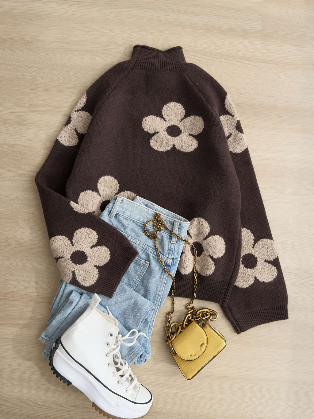 Fashion Flower Pattern Pullover Long Sleeve Sweater Women's Tops Hot Soft Long Sleeve Beautiful Ladies Sweater Everyday Elegant Casual Commuting Premium Warm Material Construction Women's Clothes( of tops only)