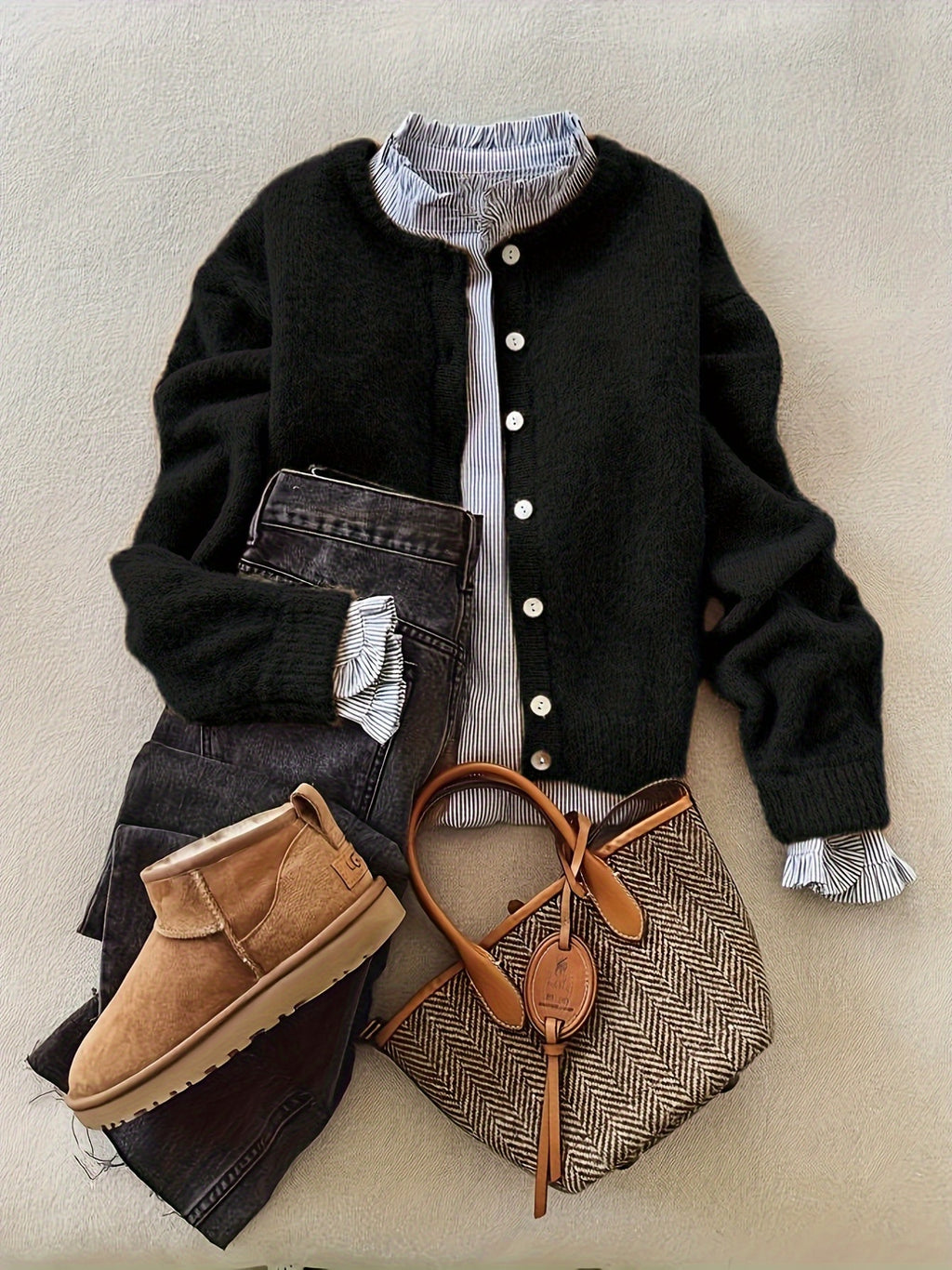 Premium Wool button cardigan long sleeve sweater fashion Women's top popular Wool soft long sleeve beautiful excellent ladies Wool leisure commuting warm elegant material construction Women's clothes( of tops only)