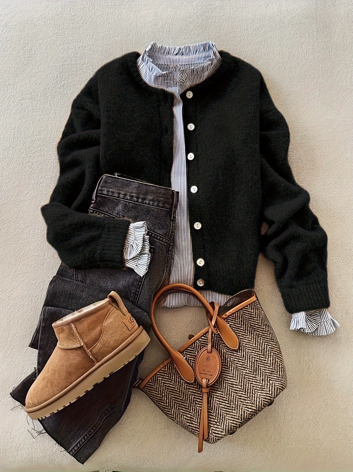 Premium Wool button cardigan long sleeve sweater fashion Women's top popular Wool soft long sleeve beautiful excellent ladies Wool leisure commuting warm elegant material construction Women's clothes( of tops only)