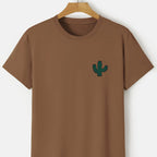 Plus Size Cactus Logo Graphic Print, Men's Crew Neck Short Sleeve T-shirts, Loose Shirts For Outdoor Activities, Men's Clothes For Spring And Summer