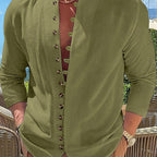 Retro Style Men's Casual Solid Long Sleeve Shirt, Men's Clothes For Spring Summer Autumn, Tops For Men