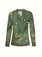 Tooluck Summer Resort Outfits Festive Elegant Women'S Clothes, Casual Elegant Party, Green Printed Bohemian, Pretty Shirts