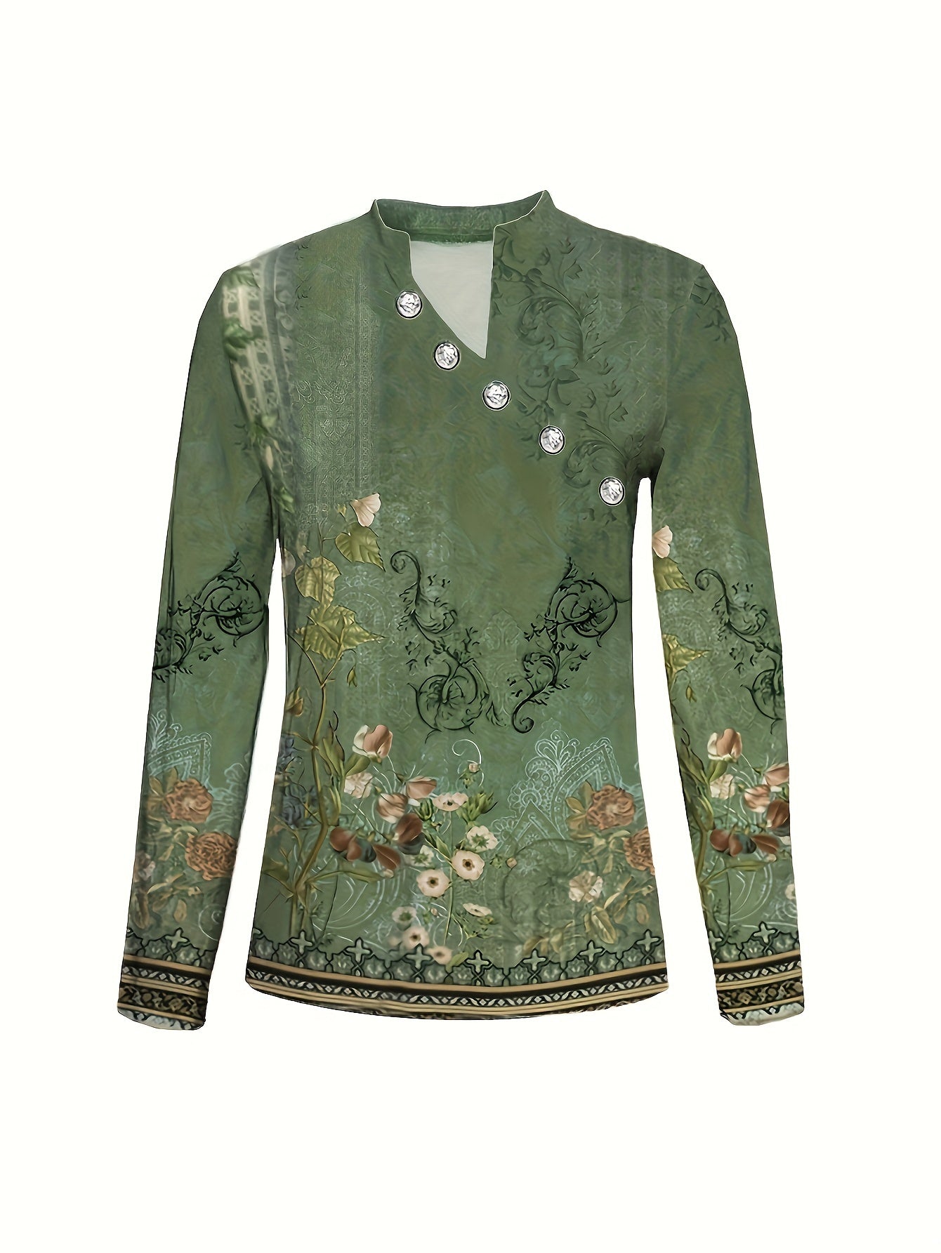 Tooluck Summer Resort Outfits Festive Elegant Women'S Clothes, Casual Elegant Party, Green Printed Bohemian, Pretty Shirts