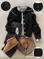 Premium Wool button cardigan long sleeve sweater fashion Women's top popular Wool soft long sleeve beautiful excellent ladies Wool leisure commuting warm elegant material construction Women's clothes( of tops only)