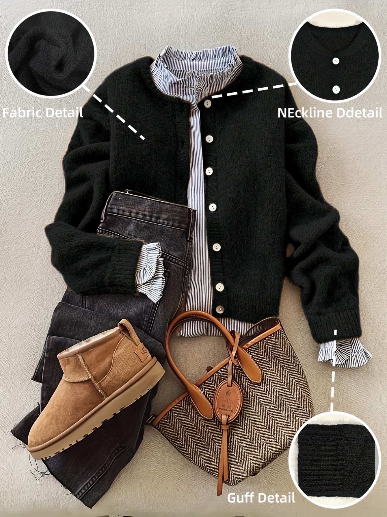 Premium Wool button cardigan long sleeve sweater fashion Women's top popular Wool soft long sleeve beautiful excellent ladies Wool leisure commuting warm elegant material construction Women's clothes( of tops only)