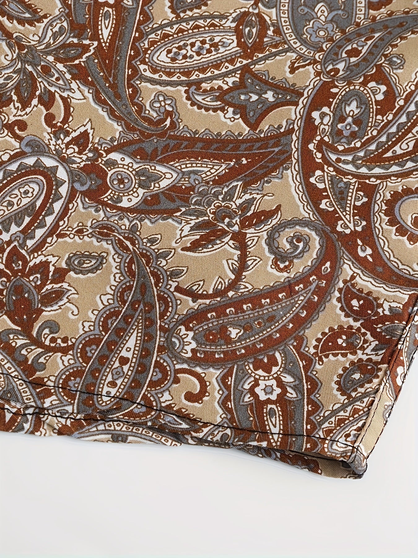 Men's Vacation Style Paisley Pattern Shirt, Casual Button Front Short Sleeve Top, Men's Clothes