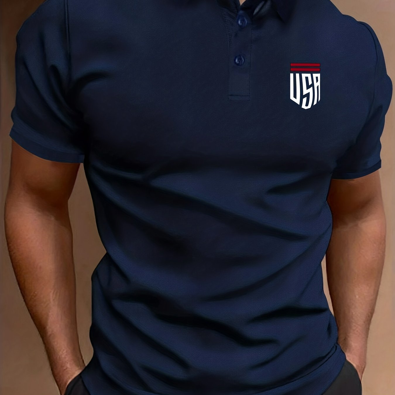Plus Size Men's Polo Shirts, Small USA Pattern Casual Regular Fit Tops For Both Formal Informal Occasions Business Trip, Men's Clothes