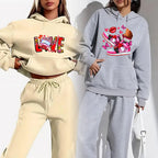 New Arrival Fashion Sweatshirt Women's Clothes Valentine's Day Print Sports Ladies Hoodie Women Two Piece Pants Sets