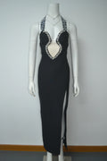 New Arrival Women's Clothes Sexy Halter Hollow Out Long Dress Beading Diamonds Party Bandage Evening Dresses