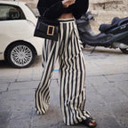 Street Wear Women's Clothes Fashion Striped Pantalons Female Slacks Trousers Women High Waist Wide Leg Long Pants for Ladies