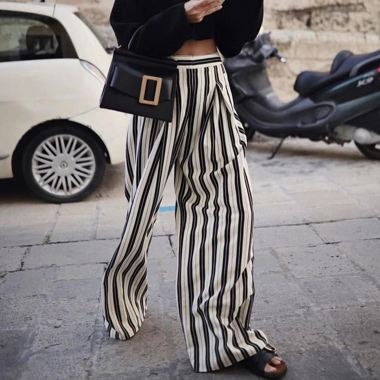 Street Wear Women's Clothes Fashion Striped Pantalons Female Slacks Trousers Women High Waist Wide Leg Long Pants for Ladies