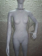 Beach Holiday Hollow Out Women's Clothes Hot-Selling Long Sleeve Mesh Rhinestone Round Neck Dress